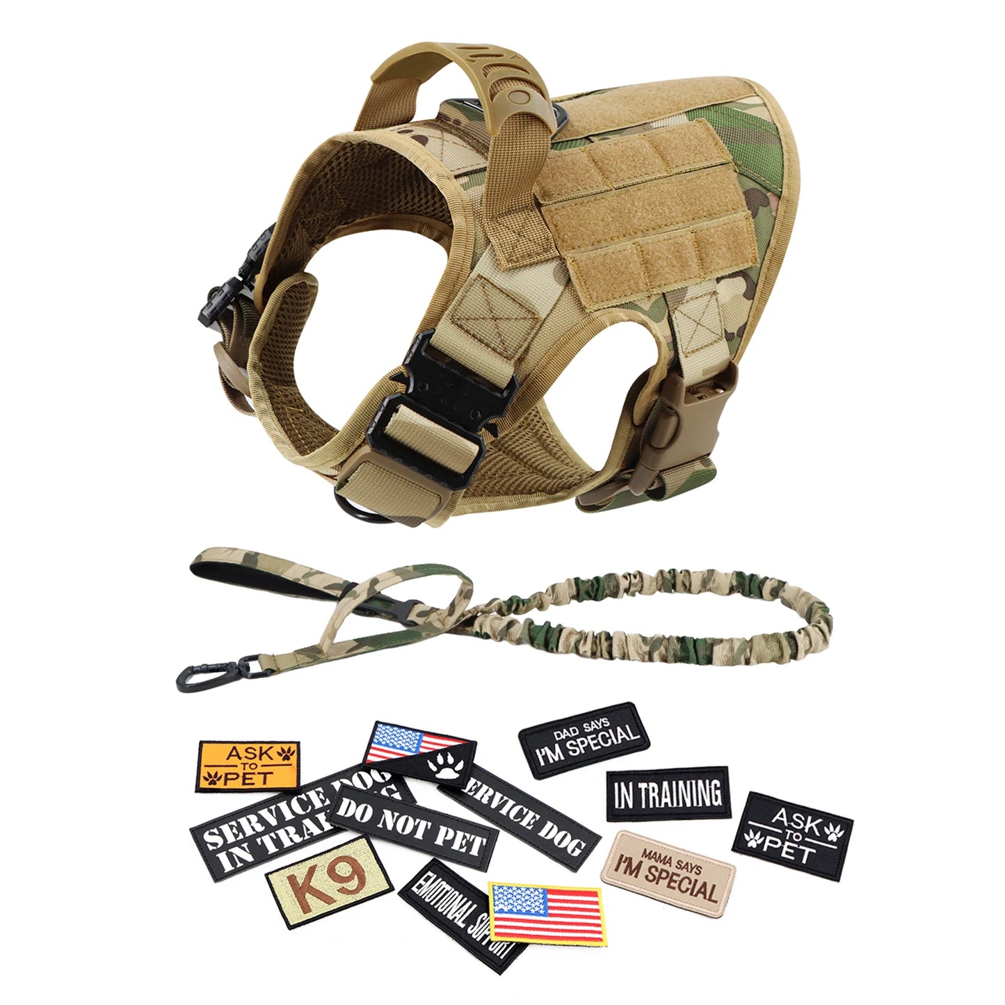 PETRAVELCN Military Large Dog Harness Vest Set for Malinois Training