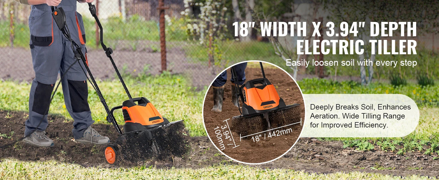 SucceBuy 12 Amp Corded Electric Tiller Cultivator Rototiller