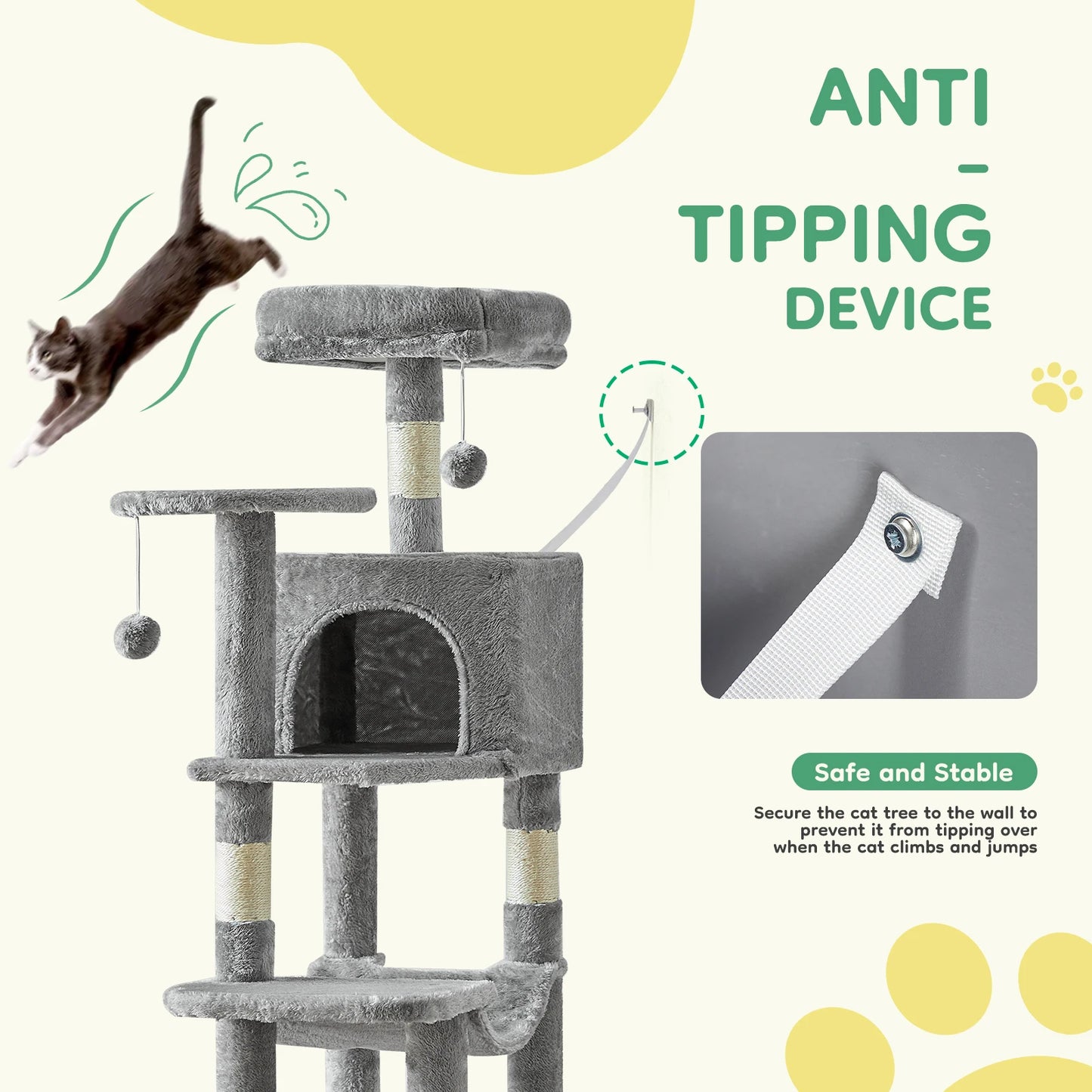 JHK Cat Tree Four Tier Tall Multi Cat Climbing Tower For Indoor Cats