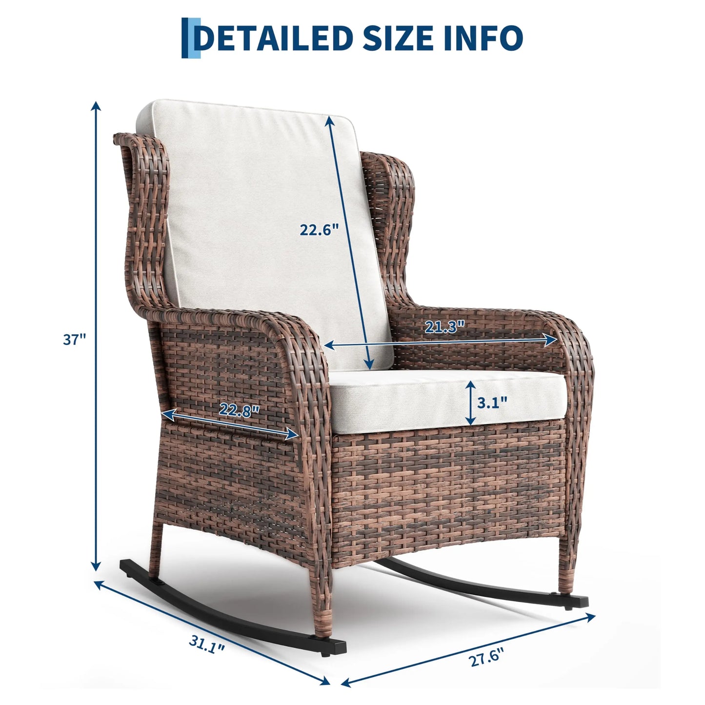 HiMISS Outdoor Wicker Rocking Chair All Weather Patio Rocker Cushions