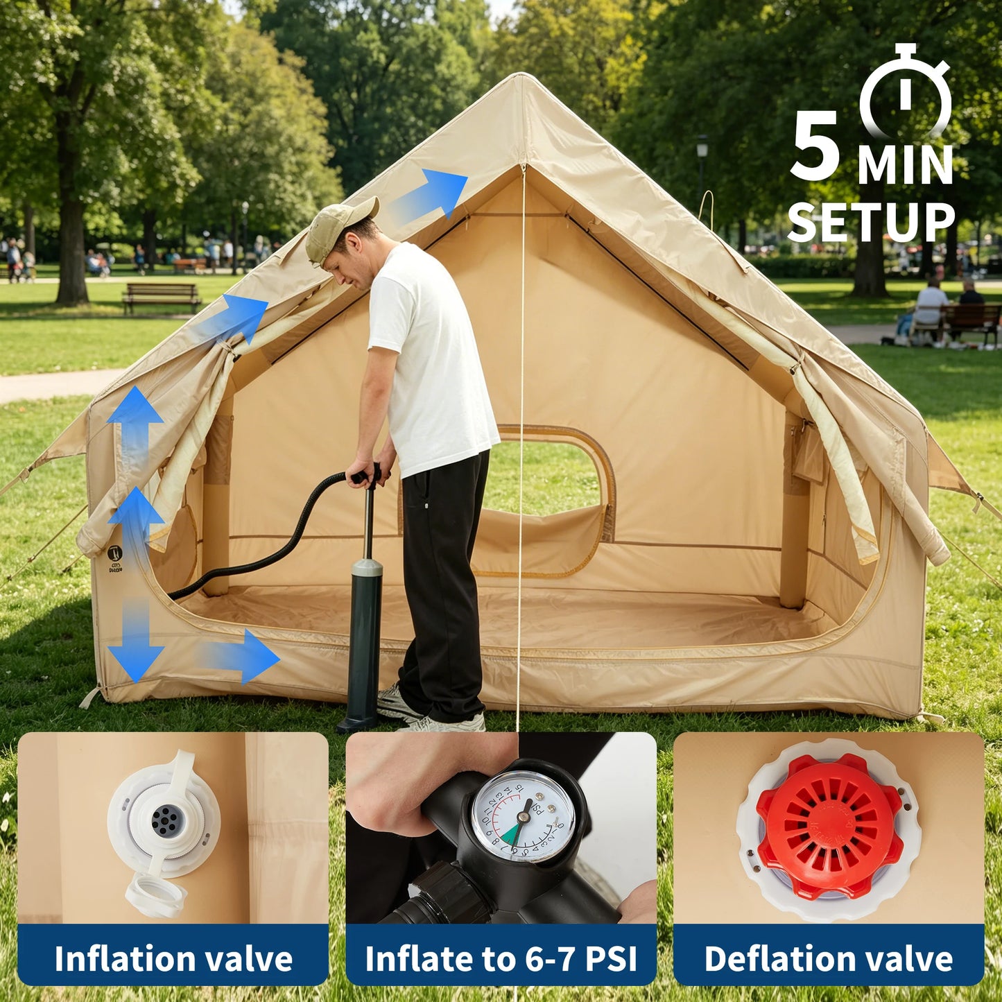 Spacious Waterproof Inflatable Camping Tent For Family Outdoor Shelter
