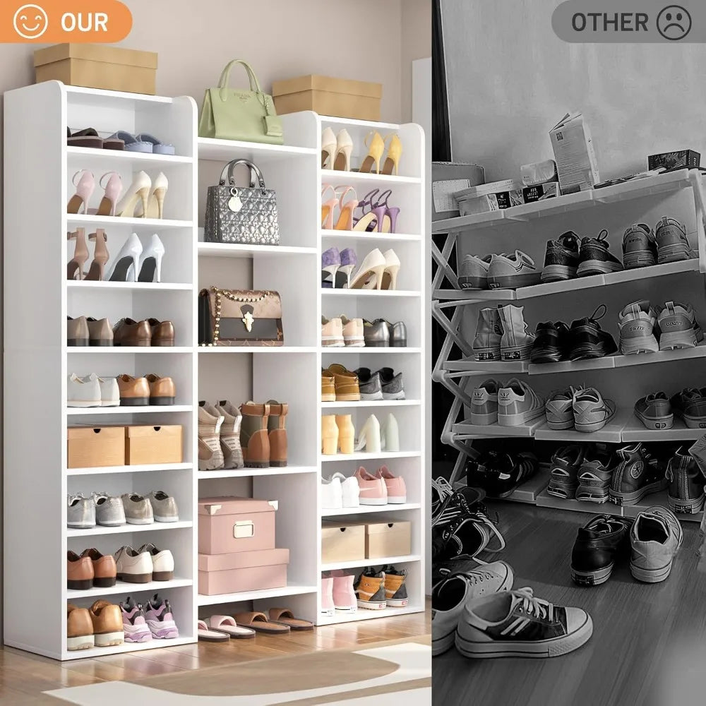 14-Tier Wood Shoe Cabinet Organizer Freestanding For Entryway