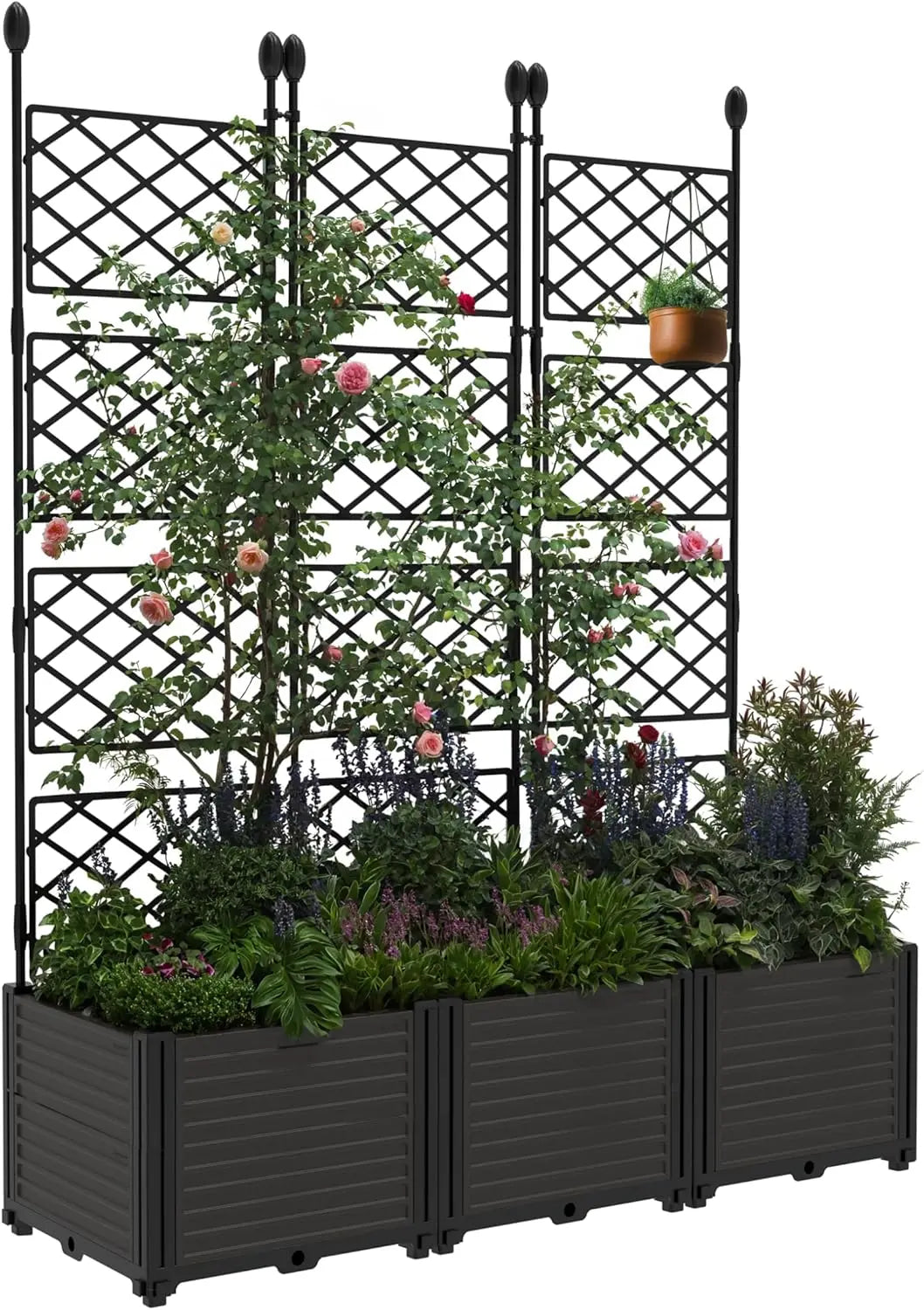 TWISTER.CK Plastic Planter Box With Trellis Tall Raised Bed