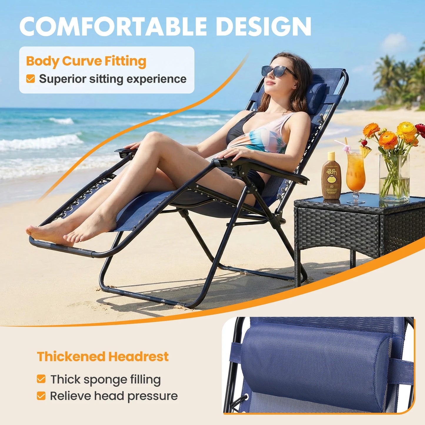 MCQ Outdoor Zero Gravity Folding Recliner Chairs With Cup Holders