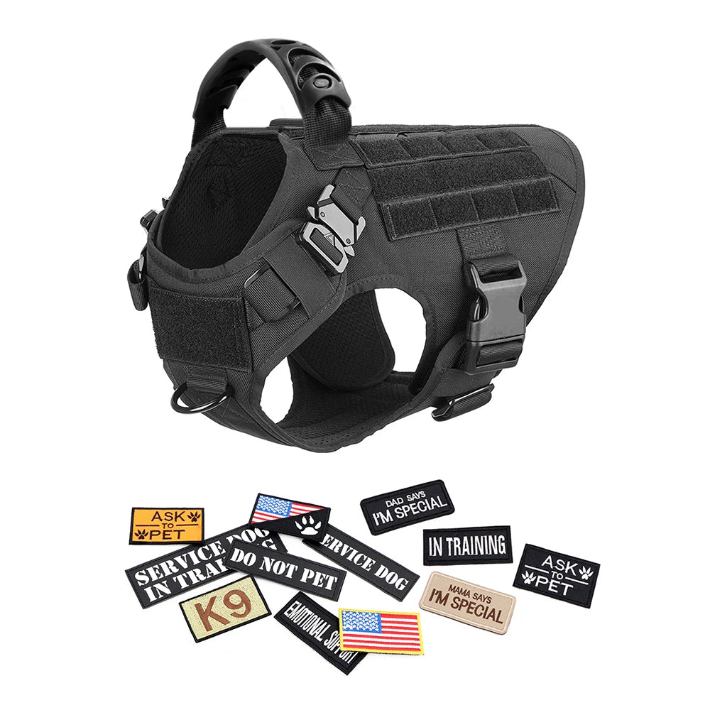 PETRAVELCN Military Large Dog Harness Vest Set for Malinois Training