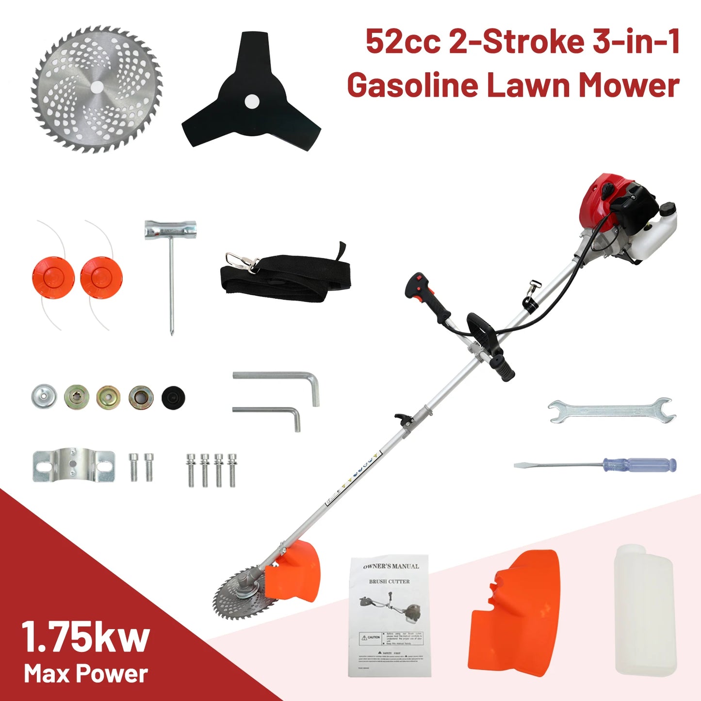 Gas Powered 4-In-1 Weed Wacker And Brush Cutter With Heads