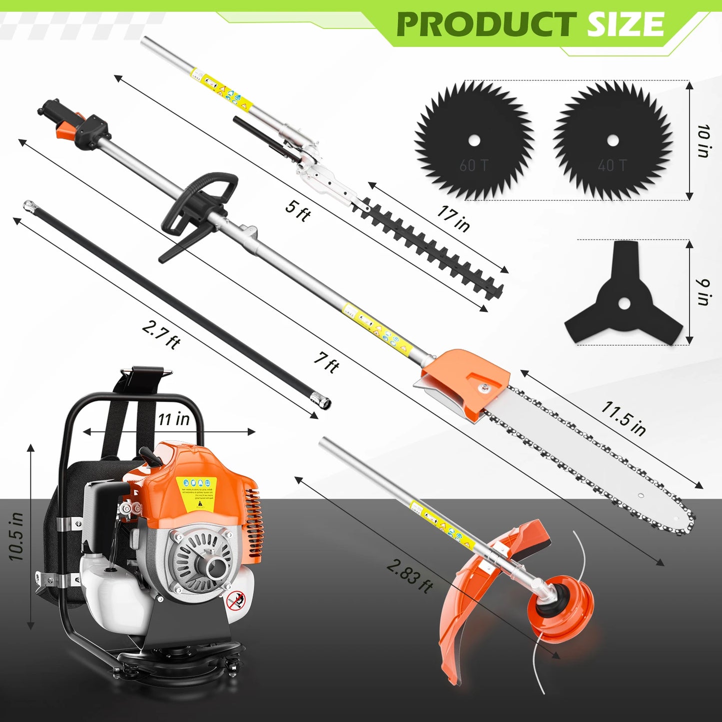Gas Powered 6 In 1 Hedge Trimmer With Attachments Kit