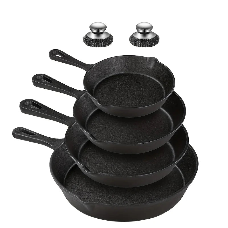 Cast Iron Skillet Set Induction Safe Uncoated Frying Pans