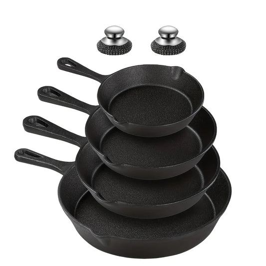 Cast Iron Skillet Set Induction Safe Uncoated Frying Pans
