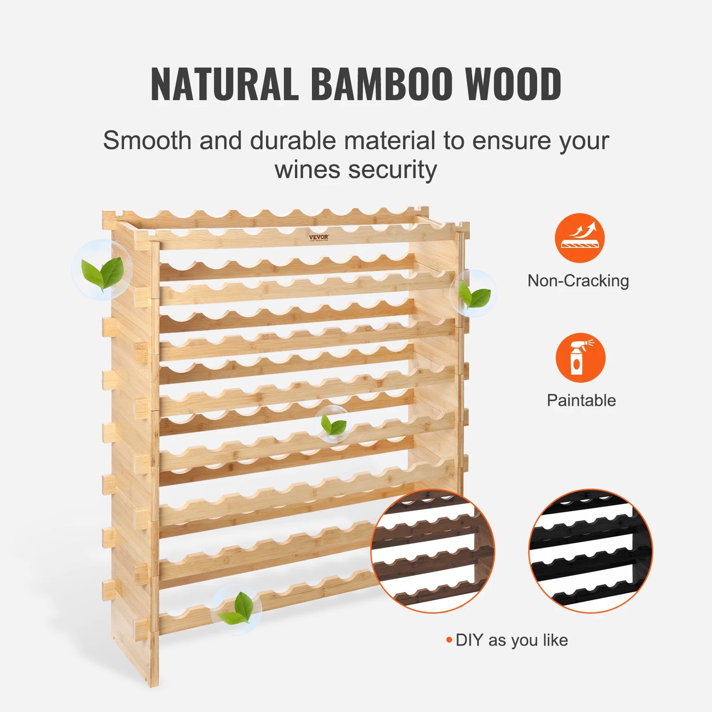 SucceBuy Bamboo Eight Tier Stackable Free Standing Wine Rack Display