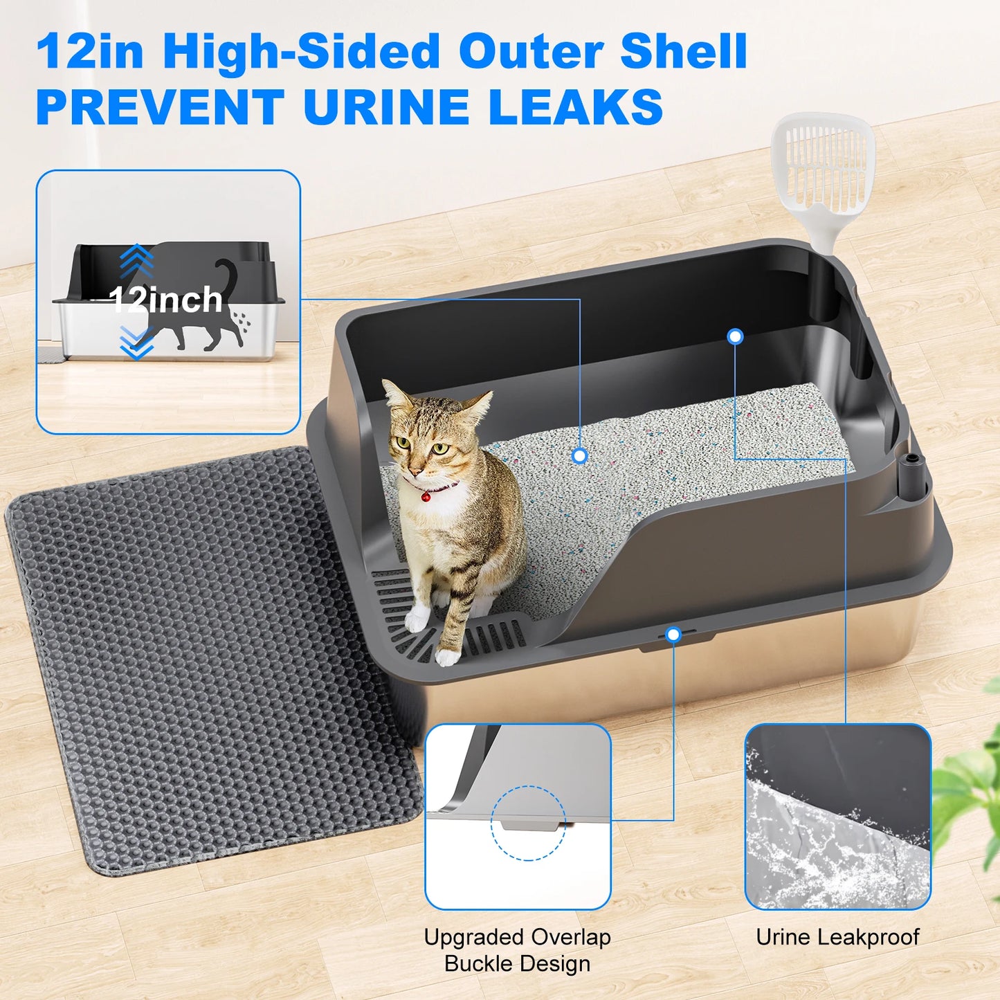 Stainless Steel Cat Litter Box Splashproof and Leakproof