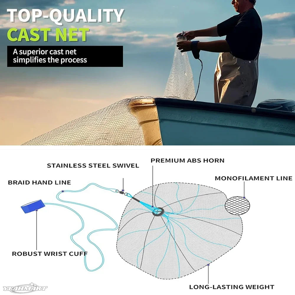 American Saltwater Cast Net for Bait With Heavy Zinc Sinker