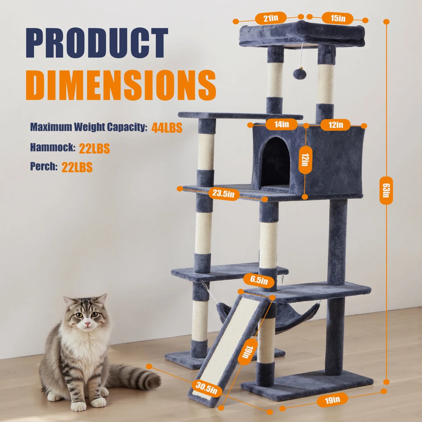 JHK Cat Tree Tall Multi Cat Climbing Tower