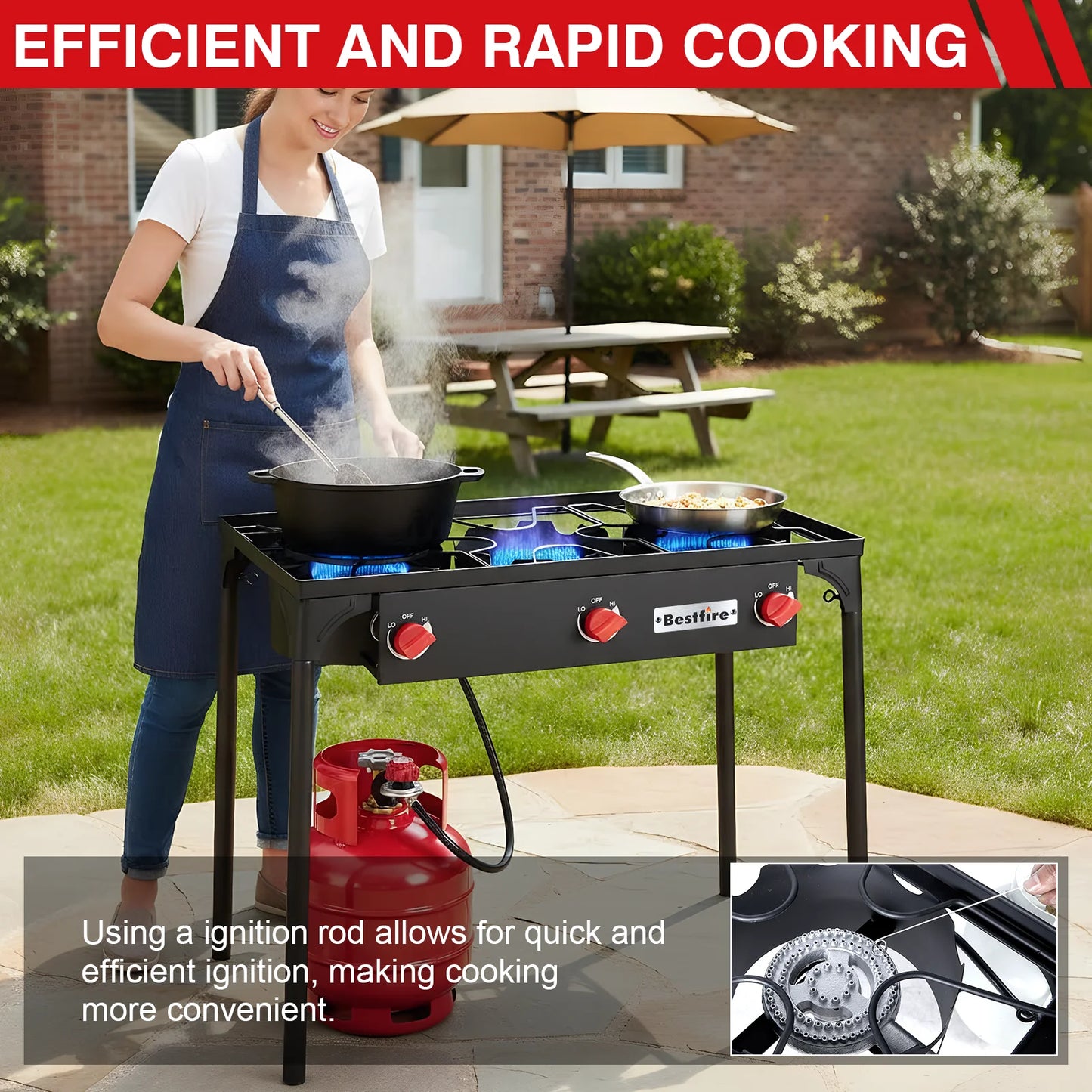 3 Burner Propane Camping Stove With Adjustable Regulator And Removable Legs