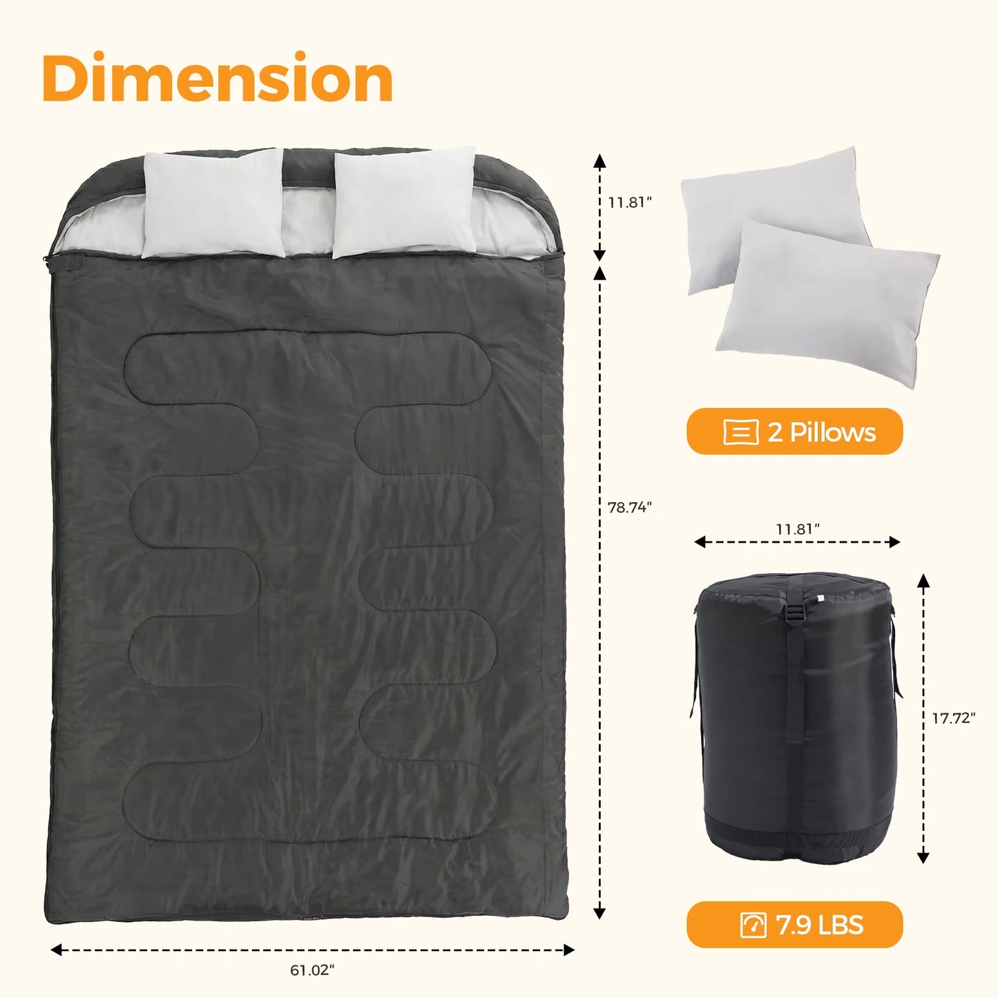 JHK Double Sleeping Bag For Adults With Pillow 3 Season