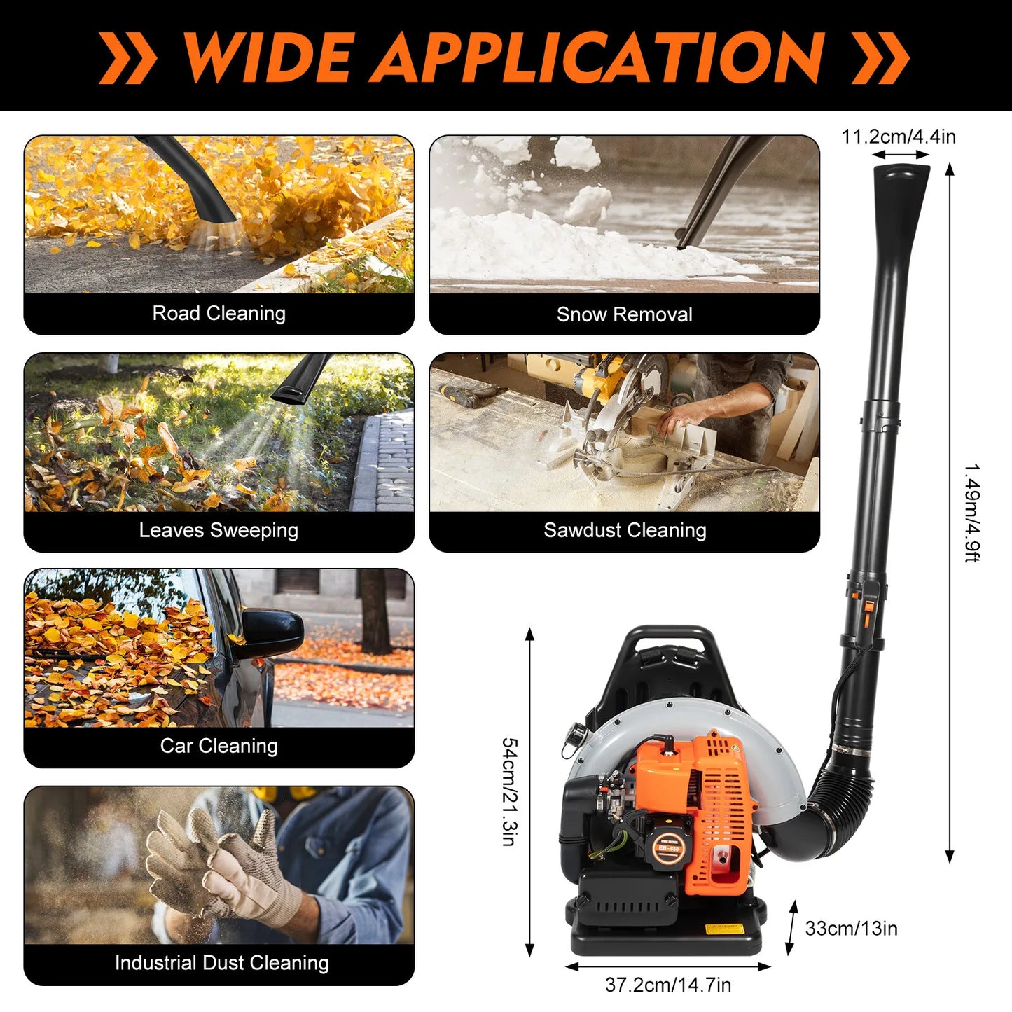 Bymaocar Gas Leaf Blower 63cc 2-Stroke 6800rpm Backpack