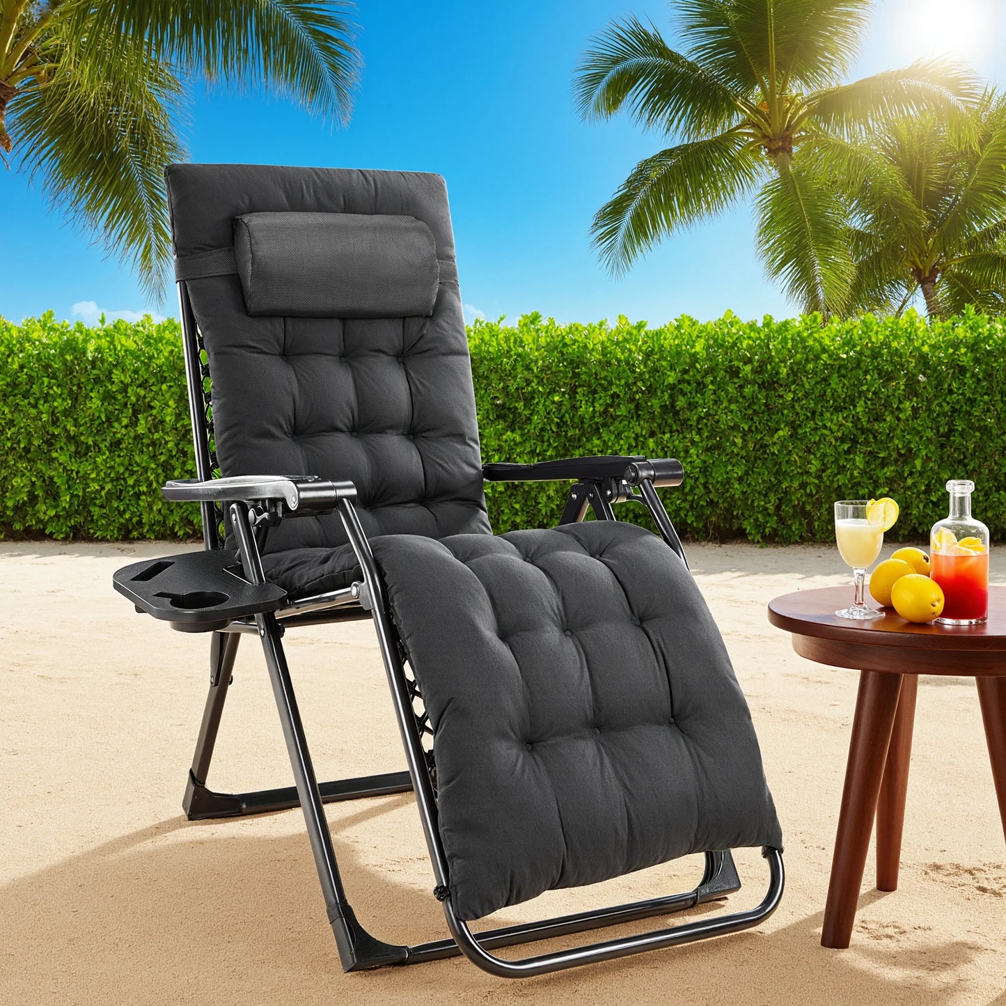 JHK Zero Gravity Recliner Folding Lounge Chair With Cup Holders