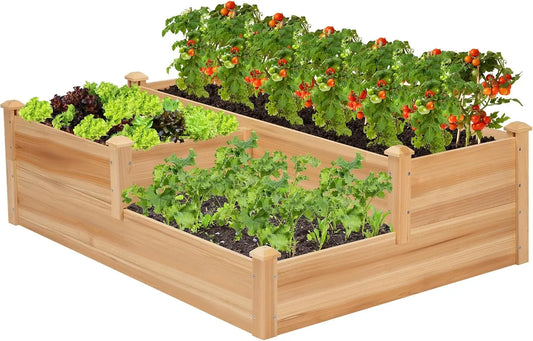 Three-Tier Wooden Raised Garden Bed Planter Box For Outdoors
