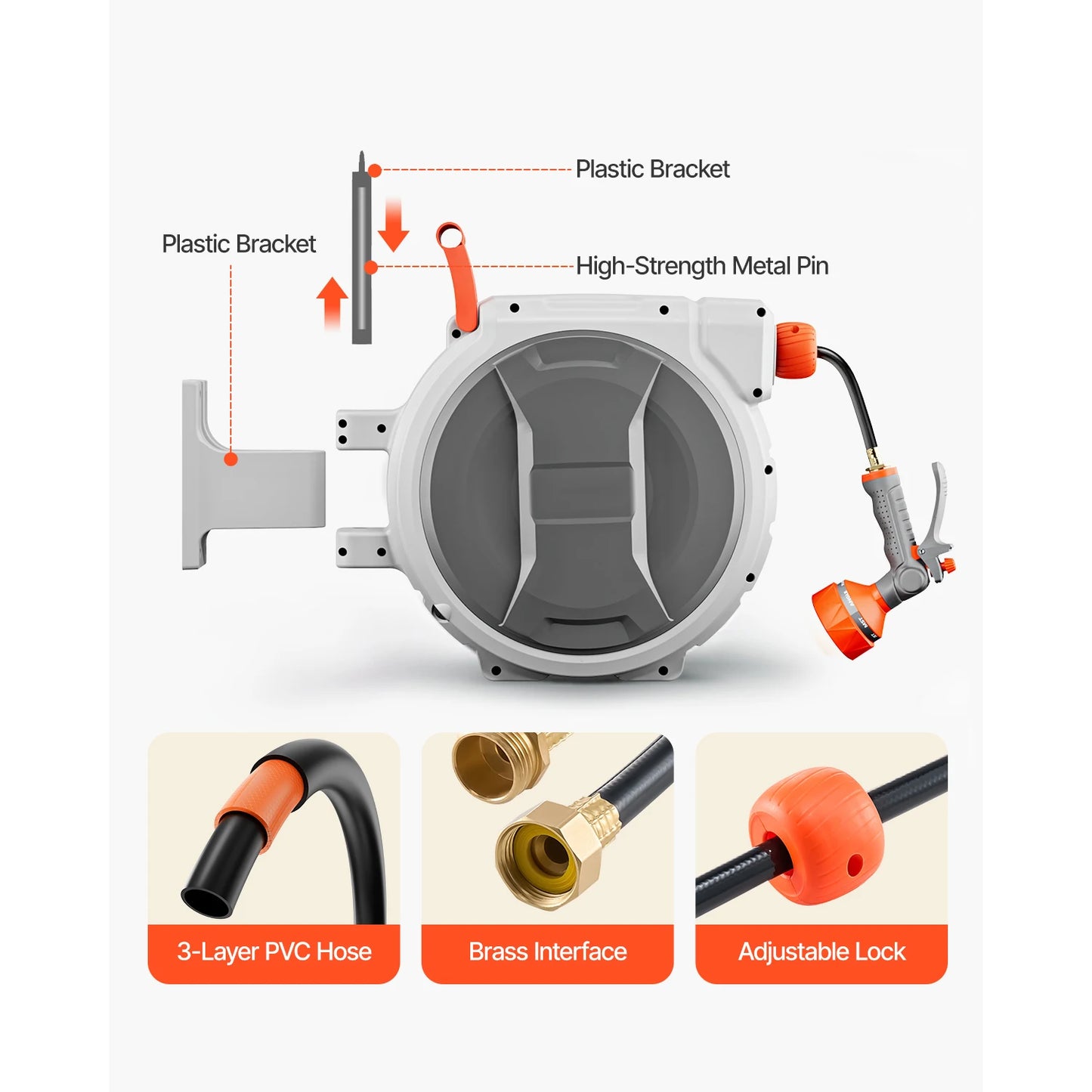 SucceBuy Retractable Wall Mounted Hose Reel With 9 Pattern Nozzle