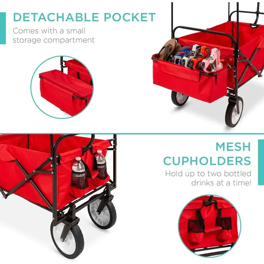 Folding Utility Wagon With Detachable Baskets For Outdoor Use 150lb Capacity