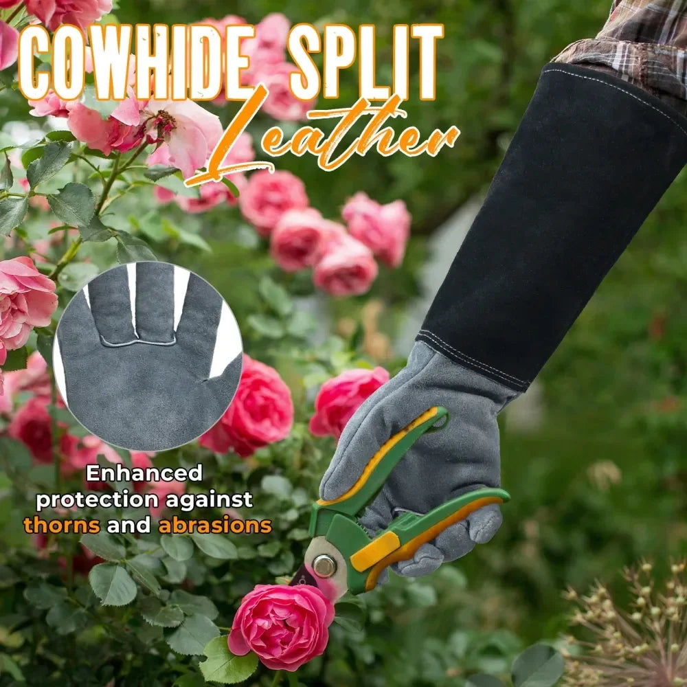 Cowhide Leather Gardening Gloves For Men And Women, Pruning Gauntlet