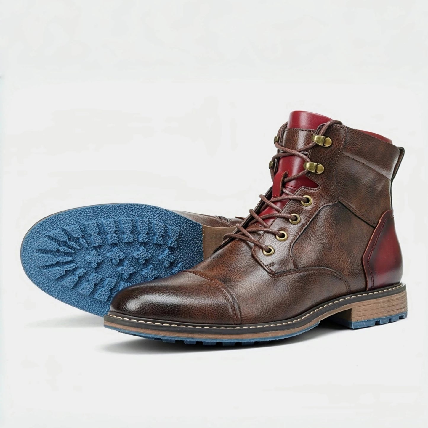 Classic Men's Spring Leather Ankle Boots With Zipper And Metal Decoration