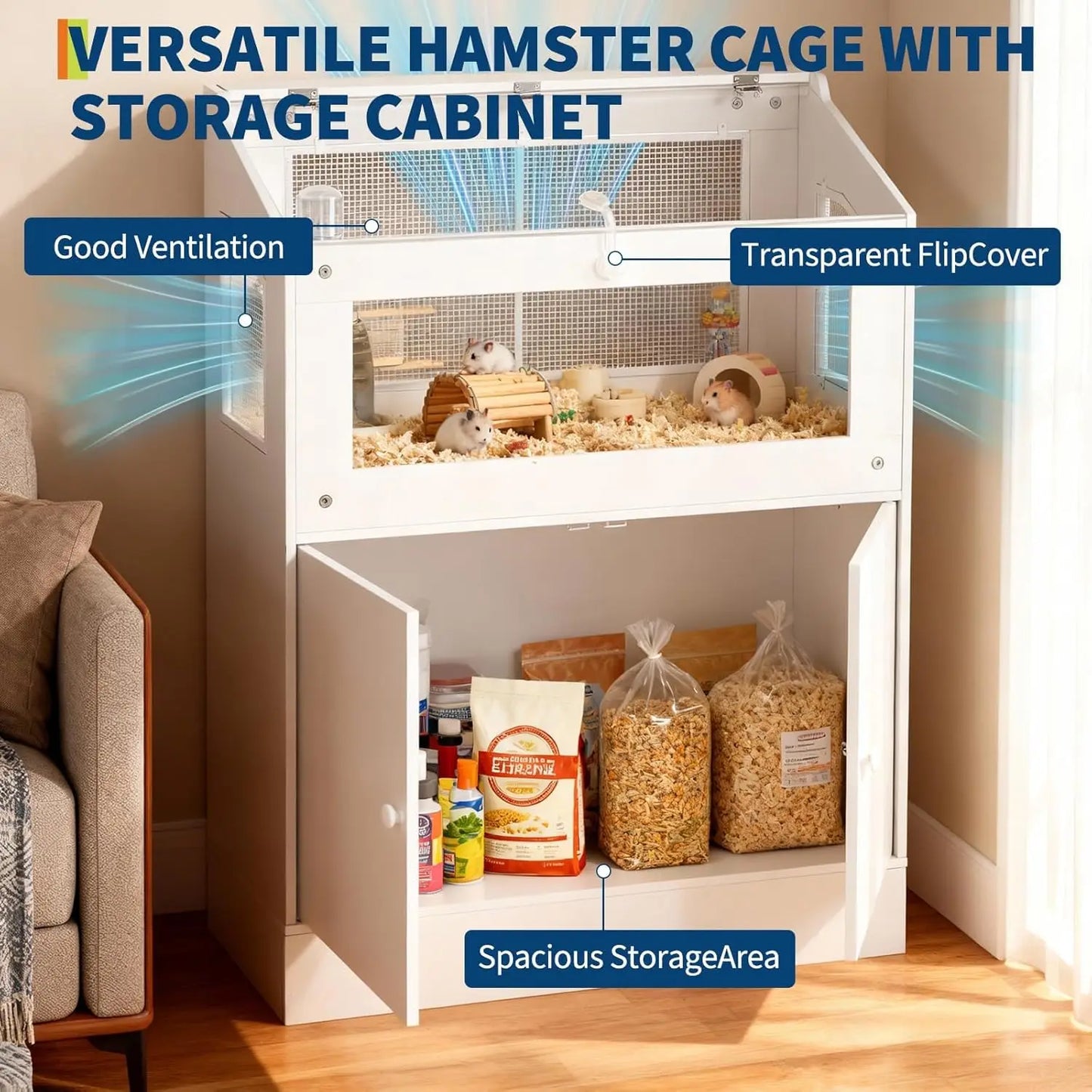 HiMISS Large Acrylic Hamster Cage With Storage Cabinet