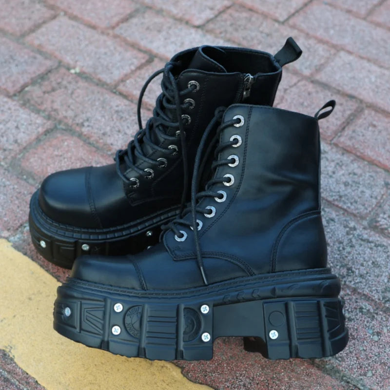 Women Gothic Motorcycle Boots With Metal Decoration And Platform