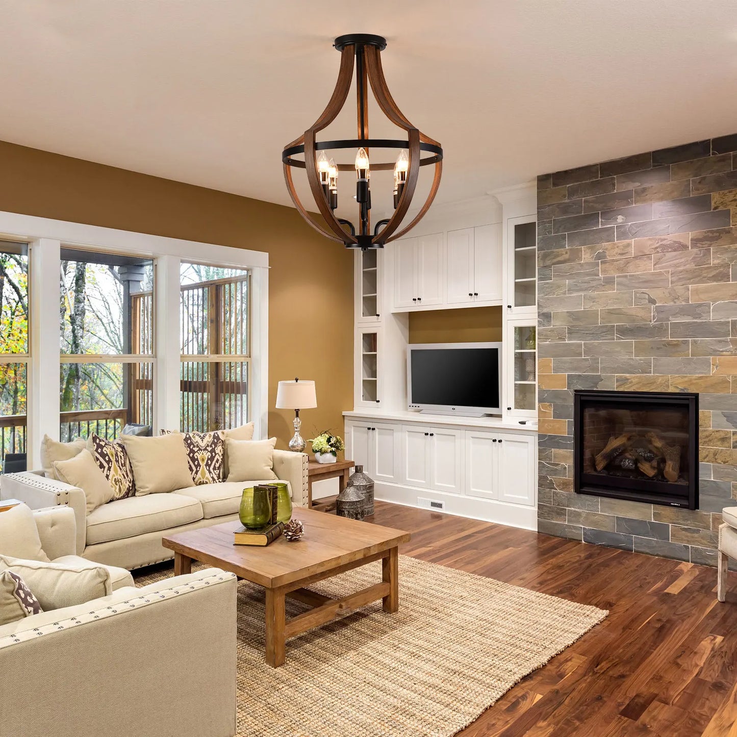 Modern Rustic Wood Pendant Light Fixture For Kitchen And Dining