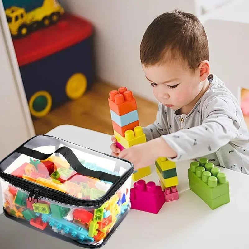 Transparent Toy Organizer Bag For Kids Puzzle Pieces And Blocks With Handle