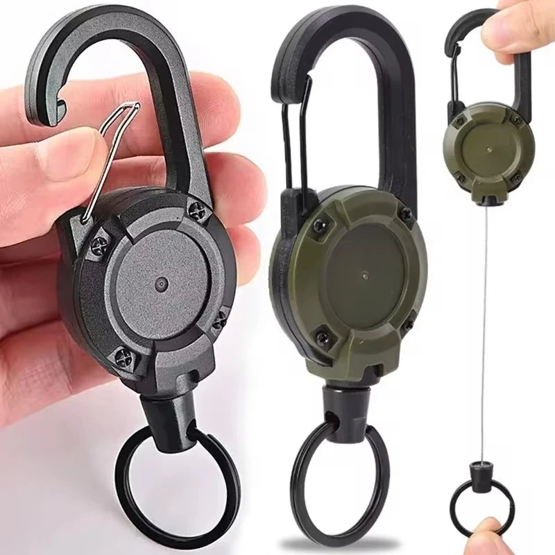 Retractable Heavy Duty Carabiner With Steel Wire Rope Buckle Key Ring