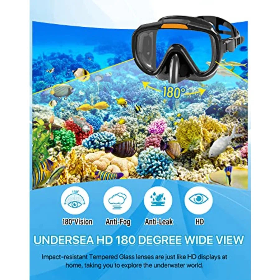4-In-1 Snorkel Set With Panoramic View Mask Dry Top Snorkel