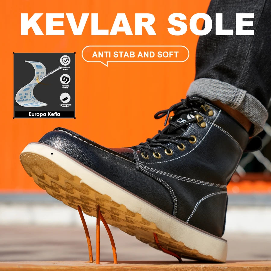 Two Layer Cowhide Men's Anti-Smash Anti-Puncture High Top Work Shoes