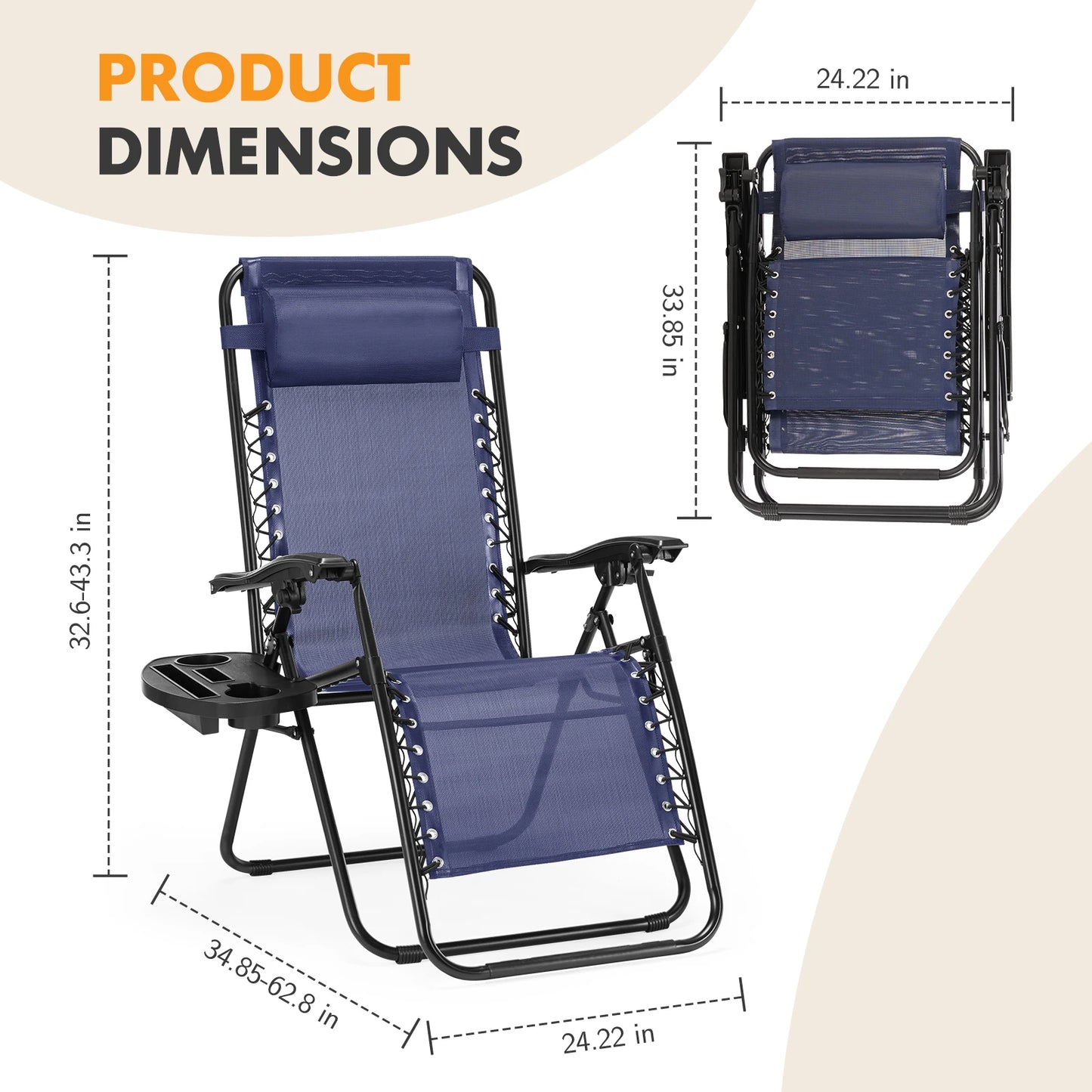 MCQ Outdoor Zero Gravity Folding Recliner Chairs With Cup Holders