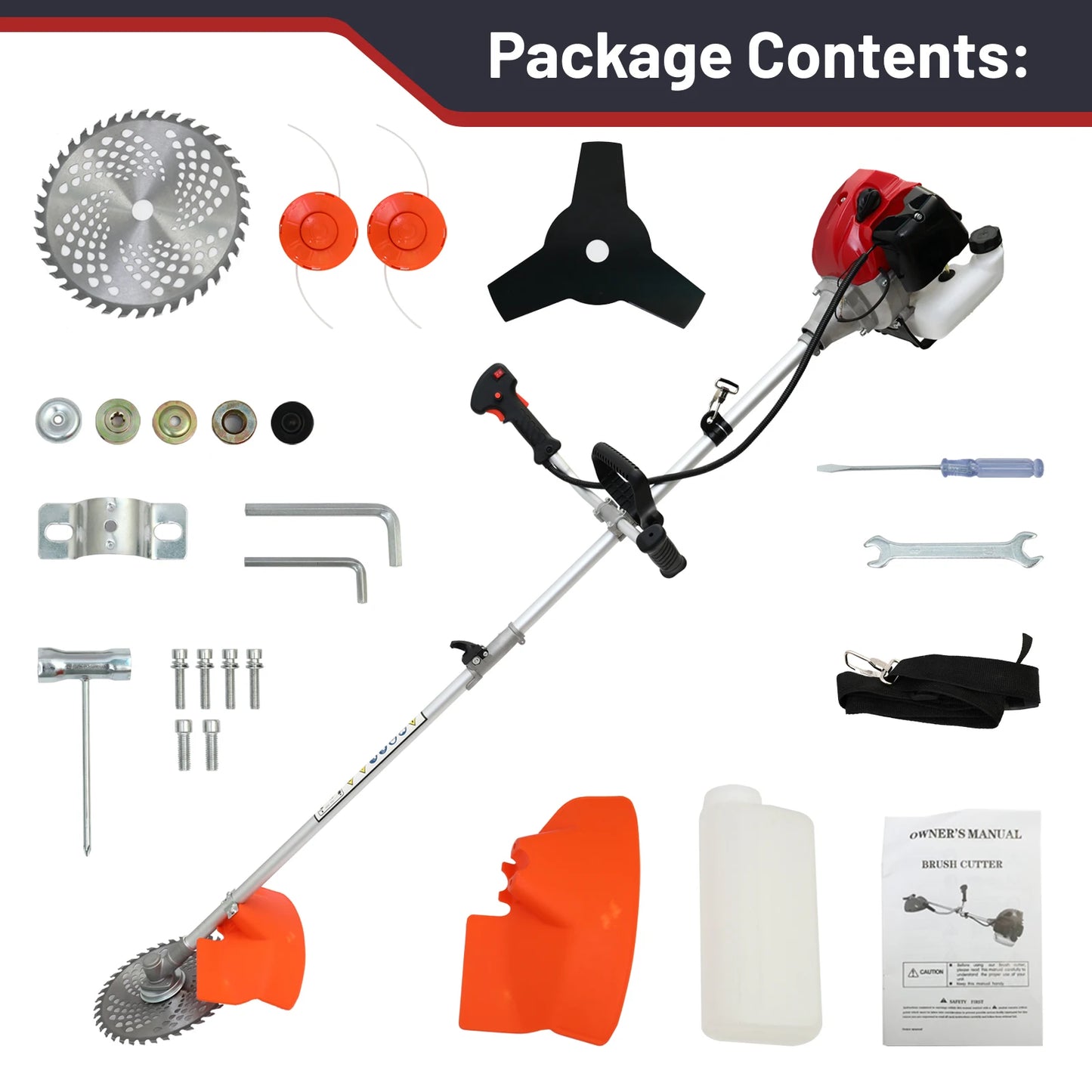Gas Powered 4-In-1 Weed Wacker And Brush Cutter With Heads