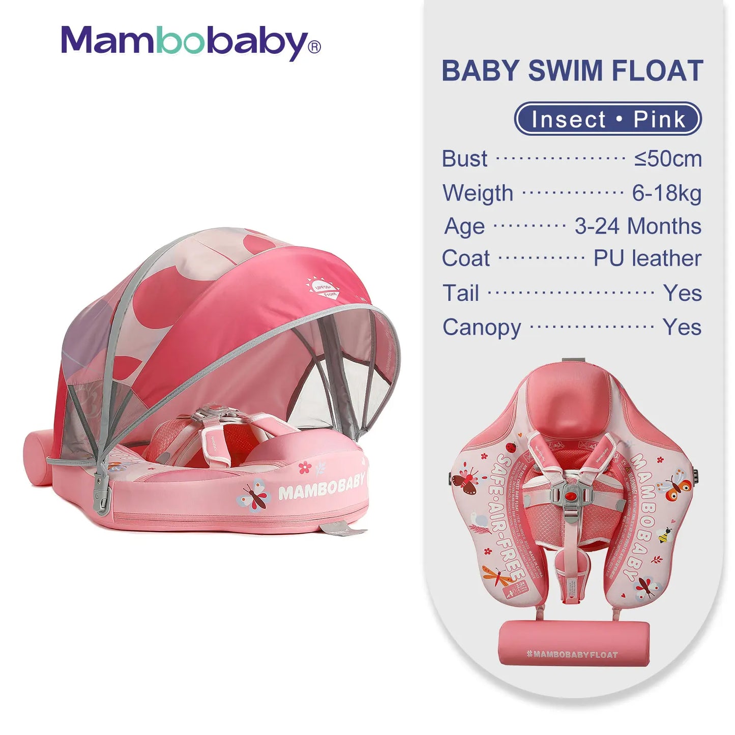 Mambobaby Non-Inflatable Safe Solid Core Baby Swimming Buoy Canopy