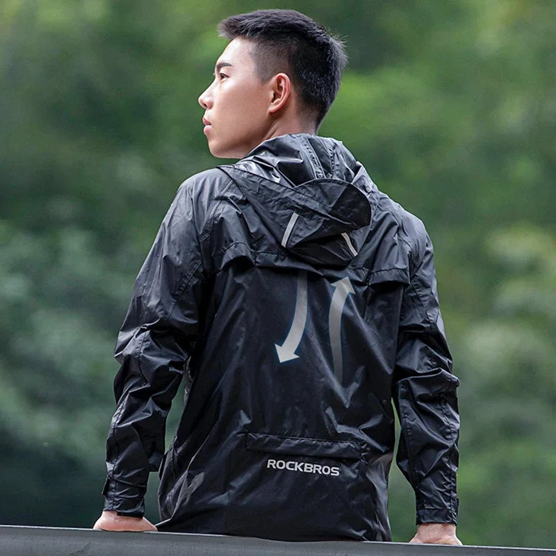 ROCKBROS Cycling Raincoat Mens Hooded Breathable Waterproof Reflective Jacket