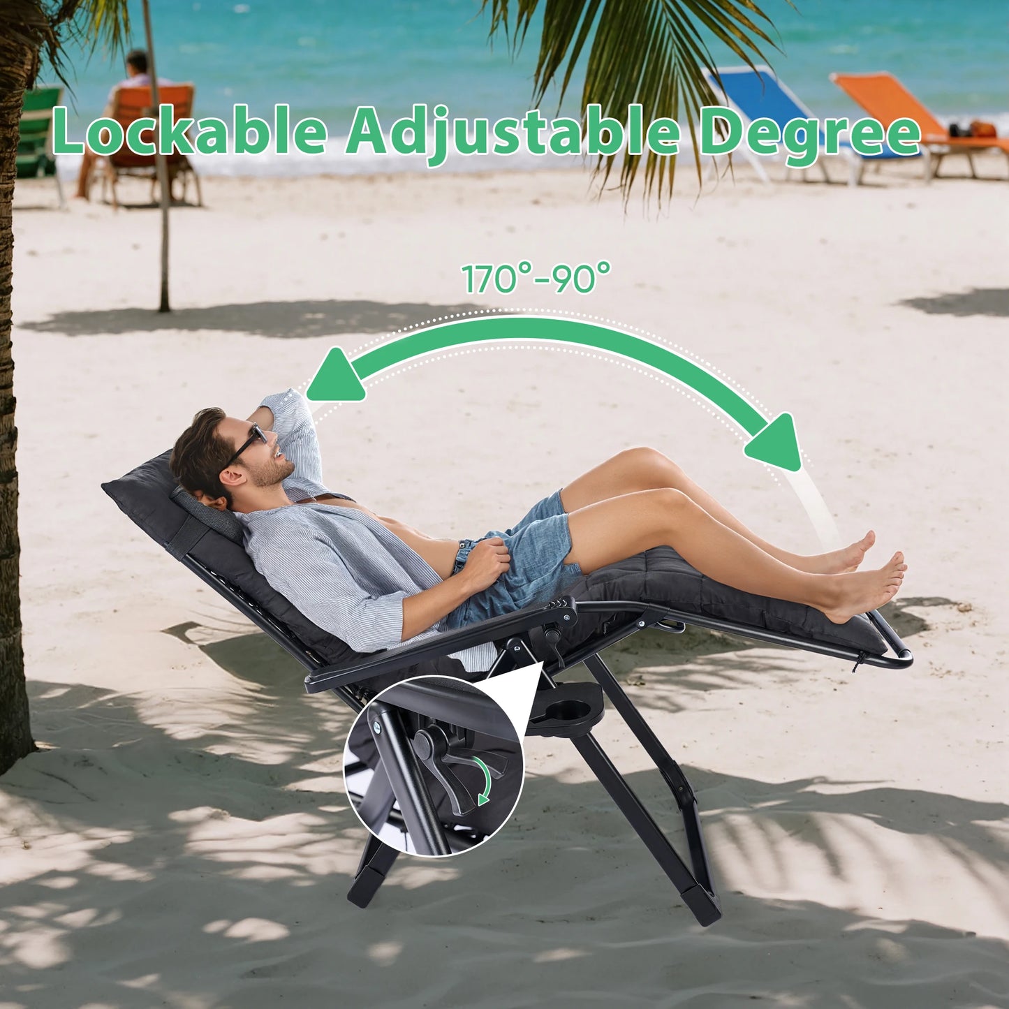 JHK Portable Zero Gravity Recliner Chairs With Cup Holder Trays