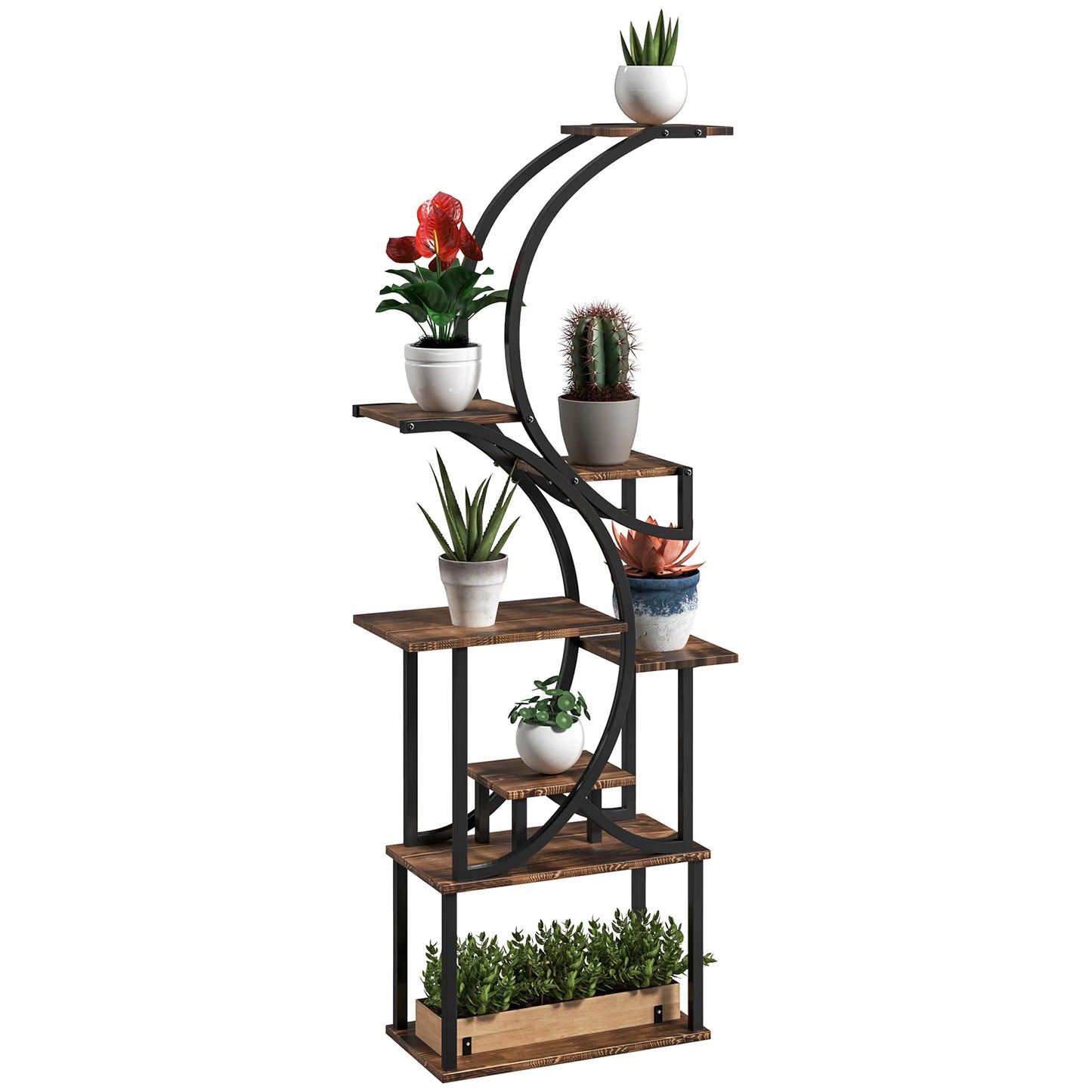 8 Tier Corner Plant Stand S Shaped Shelf Carbonized Finish
