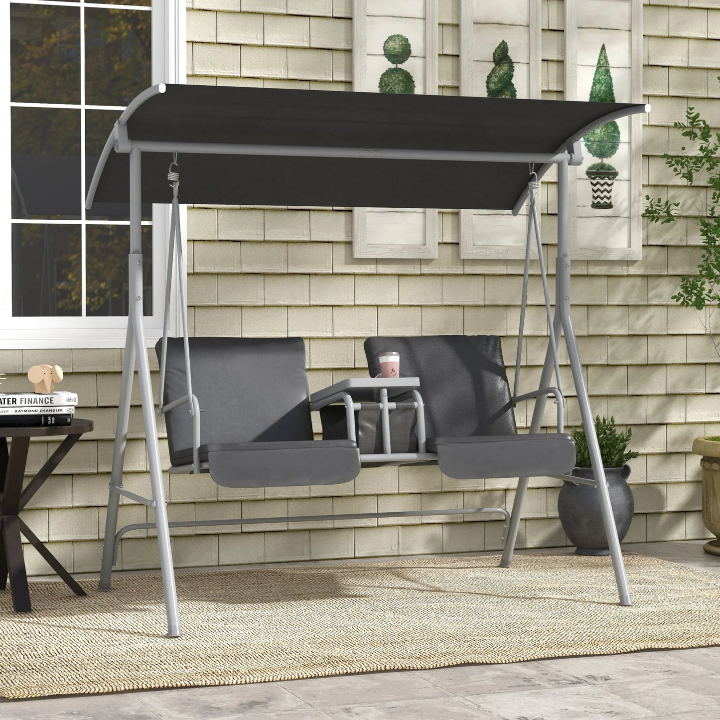 Outdoor Hanging Swing Chair Canopy For Patio Garden Two Person