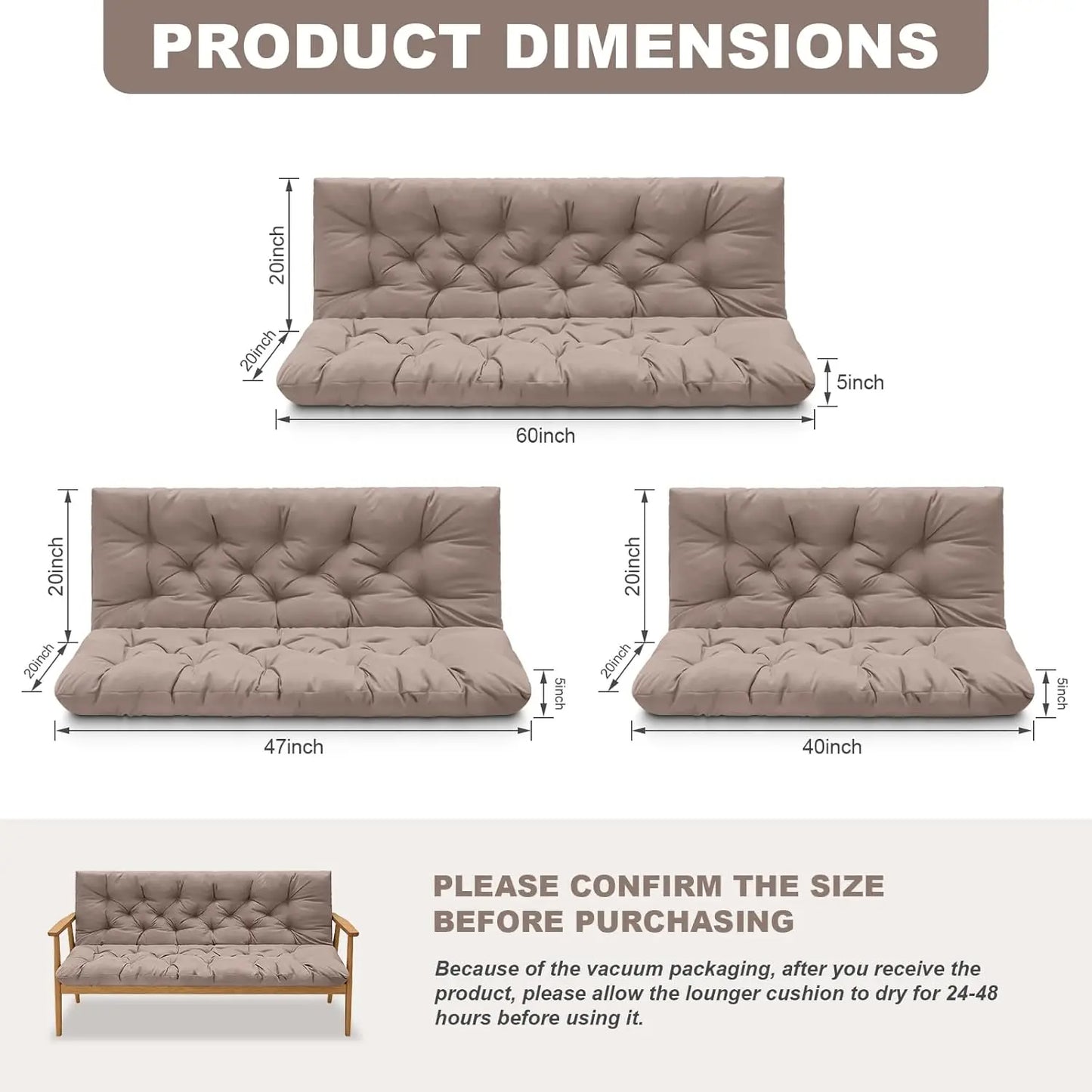 Waterproof Outdoor Swing Cushion For Patio Bench With Backrest