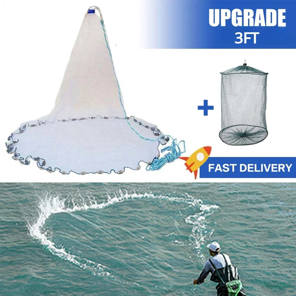 American Saltwater Cast Net for Bait With Heavy Zinc Sinker