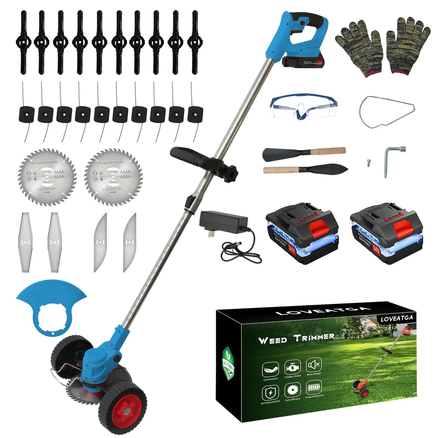 21V Cordless Lawn Mower and Trimmer 3-In-1 with 2x2.0Ah Batteries