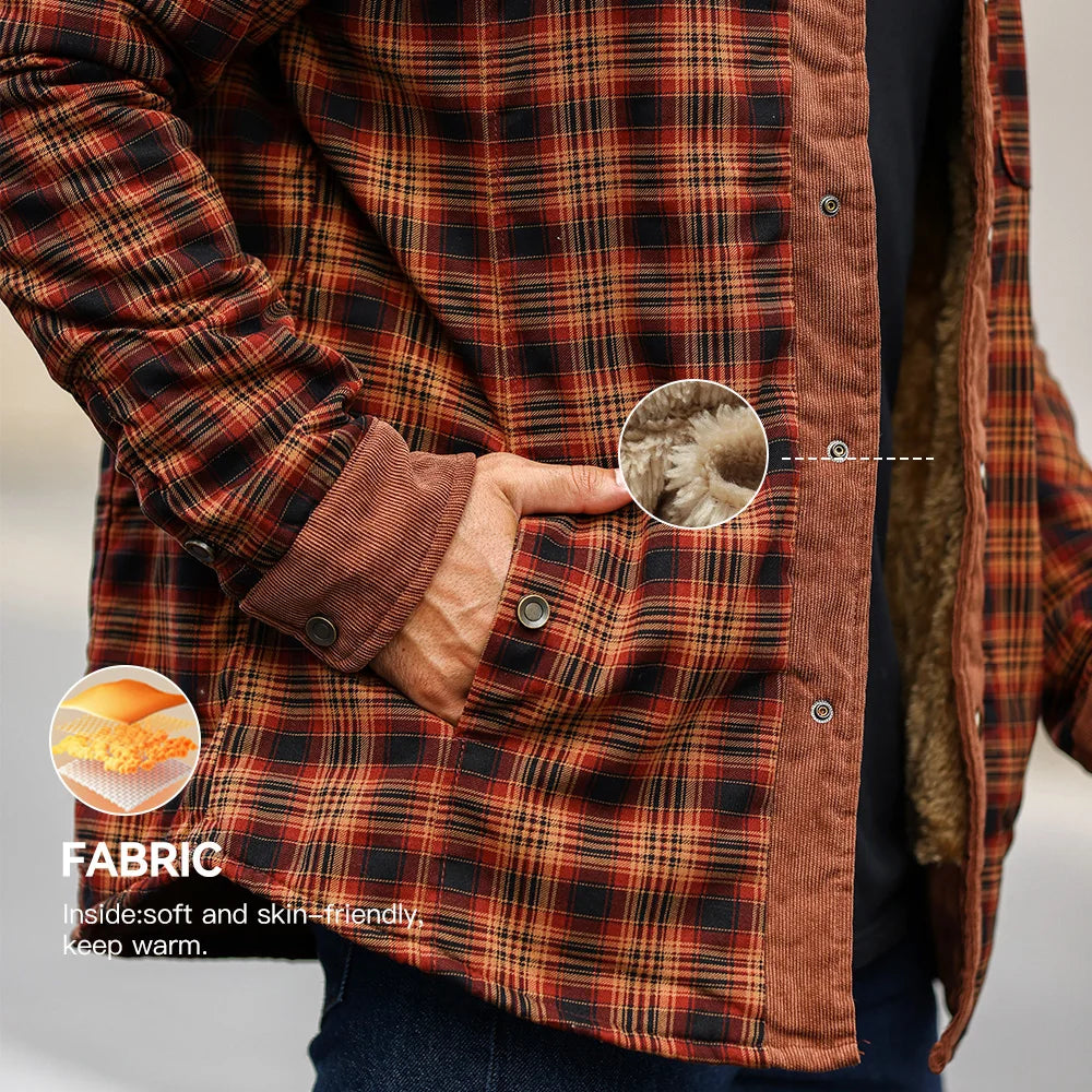 Winter Windproof Bomber Jacket for Men Plaid Sherpa Lined Flannel