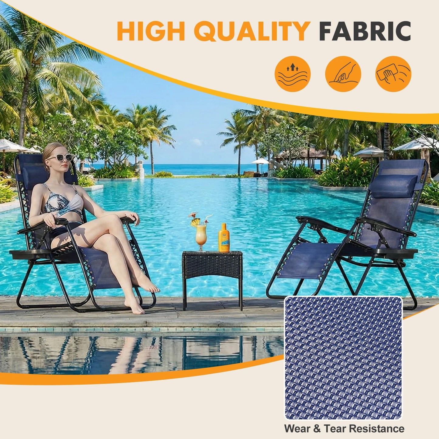 MCQ Outdoor Zero Gravity Folding Recliner Chairs With Cup Holders