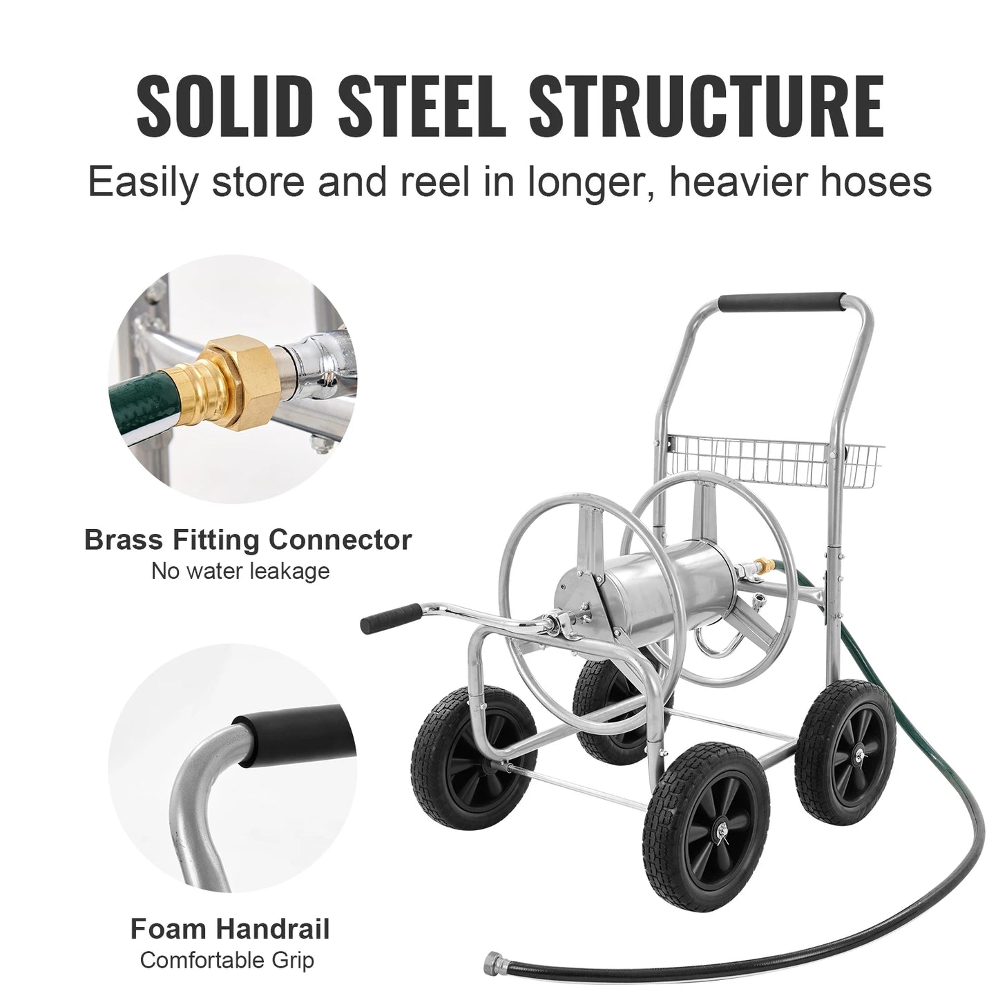 SucceBuy Garden Hose Reel Cart Heavy Duty With Basket