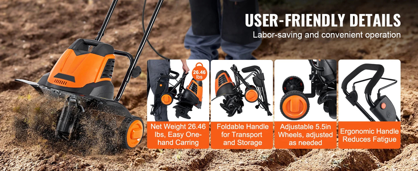 SucceBuy 12 Amp Corded Electric Tiller Cultivator Rototiller
