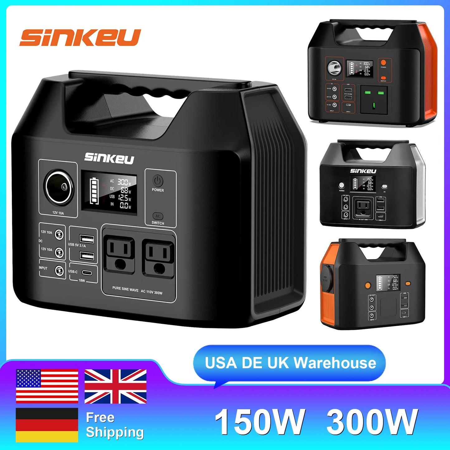 SinKeu Portable Power Station 300W Solar Generator with LiFePO4 Battery