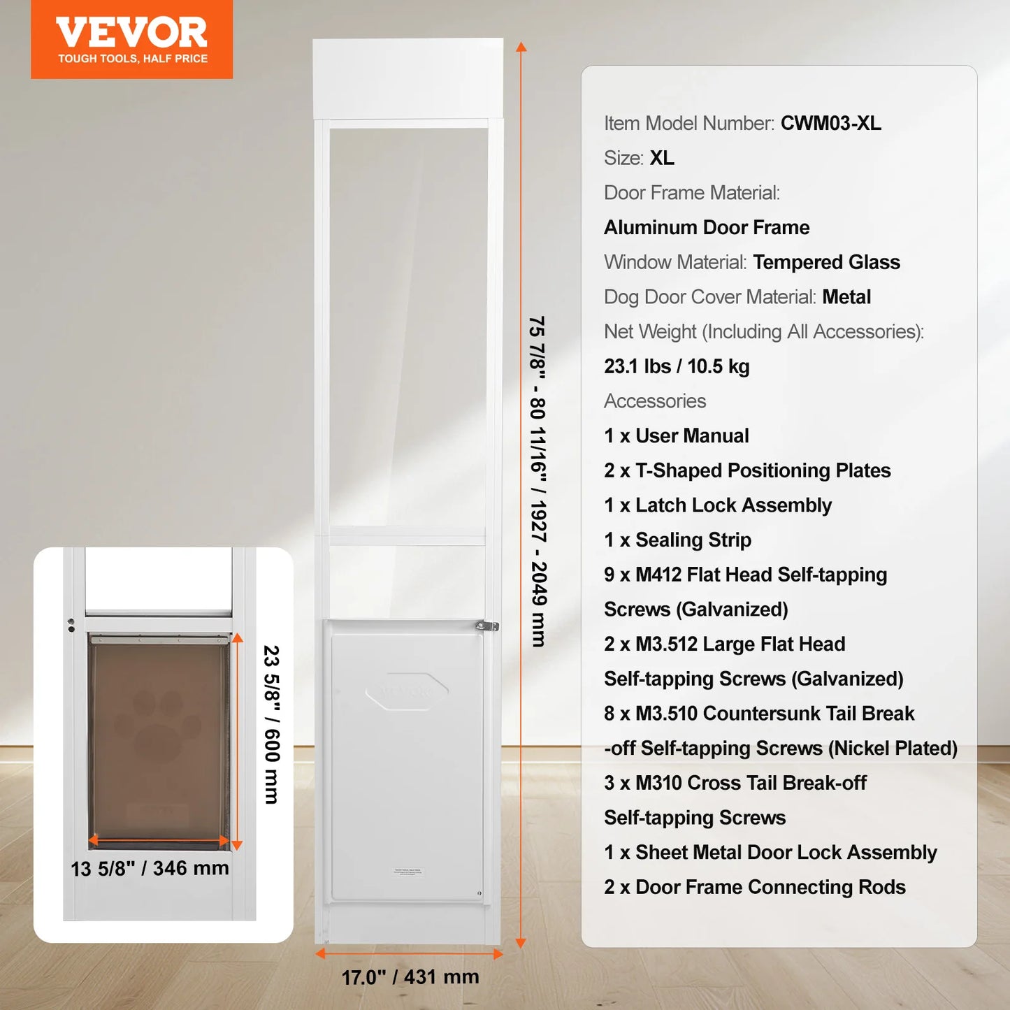 Dog Door Sliding Glass Door With Adjustable Height Aluminum Frame