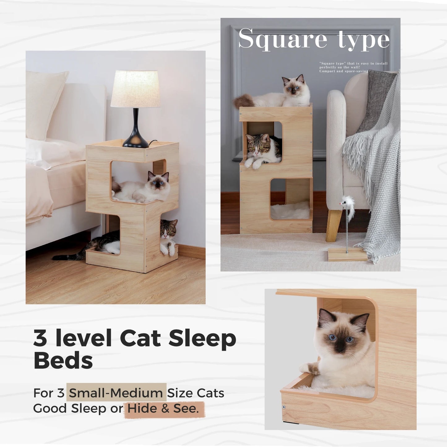 PAWZ Road Wooden Cat Condo House with Soft Mats And Scratcher